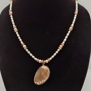 Freshwater pearls and seashell pendant